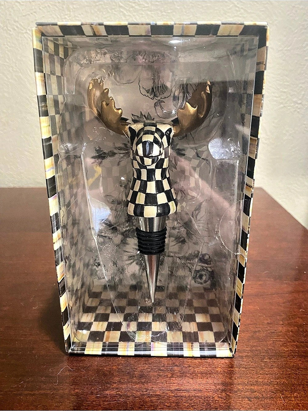 Mackenzie-Childs Mouse Bottle Stopper with Iconic Black and White Checkered Patt